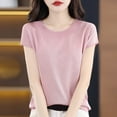 thumbnail image 3 of HomeGardon Summer Tops Tops for Women Fashion Women's Casual Solid Color Knit Short Sleeve Round-Neck Blouses Shirts,M-XXL, 3 of 3
