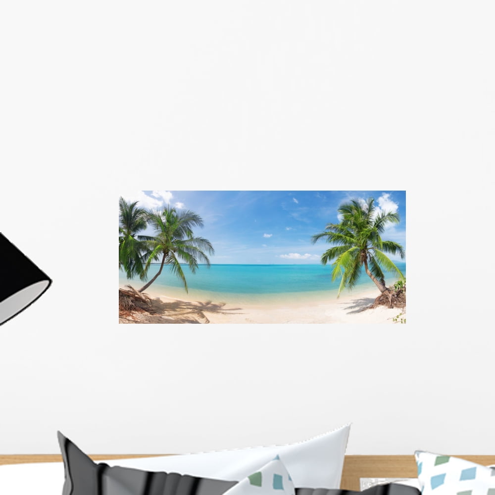 Panoramic Tropical Beach with Wall Mural by Wallmonkeys Peel and Stick