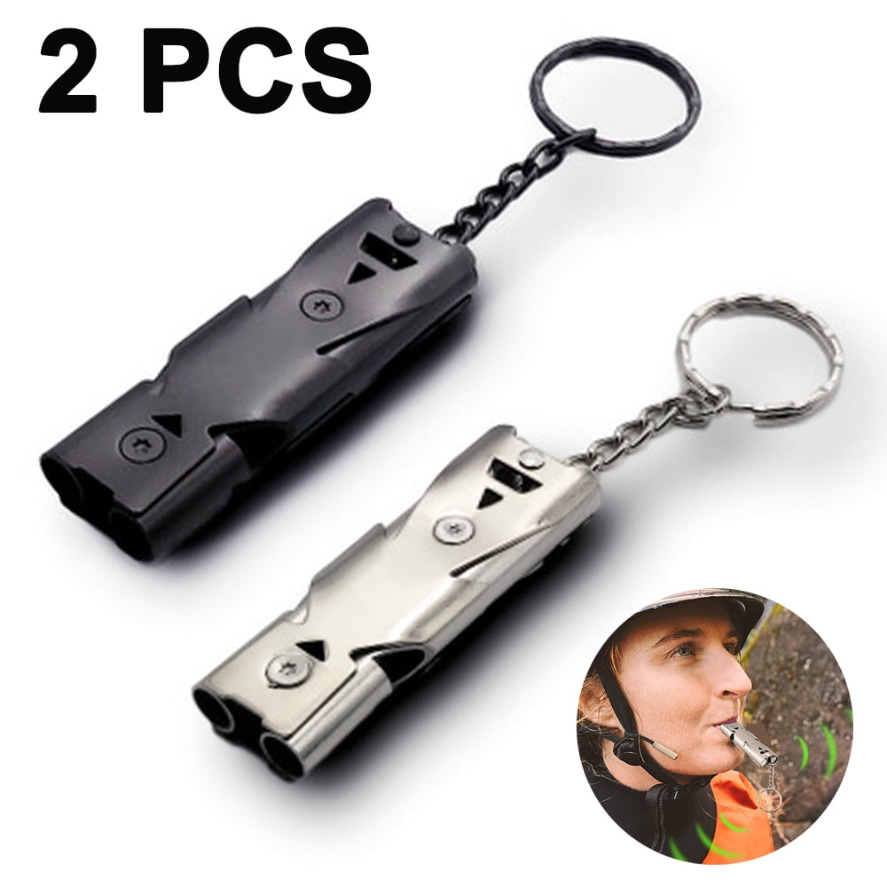 User Survival Whistle Double Tubes Portable Loud Sound Whistle with Keyring 