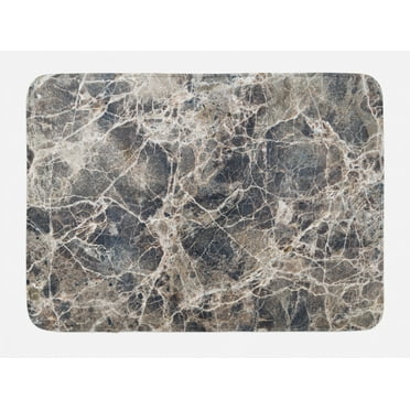 Marble Bath Mat, Ceramic Style Grunge Scratches with Formless Lines and Cracks Artwork, Non-Slip Plush Mat Bathroom Kitchen Laundry Room Decor, 29.5 X 17.5 Inches, Tan Beige Dark Taupe, Ambesonne