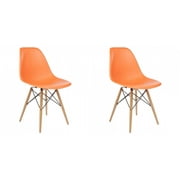 Mid-Century Modern Eiffel Style Dining Chair with Wood Legs - Orange (Set of Two)