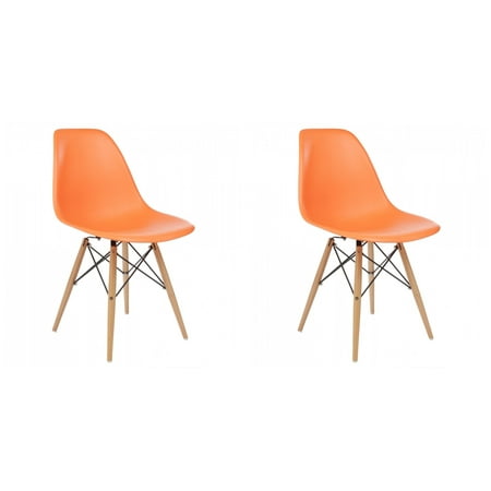 Mid-Century Modern Eiffel Style Dining Chair with Wood Legs - Orange (Set of Two)
