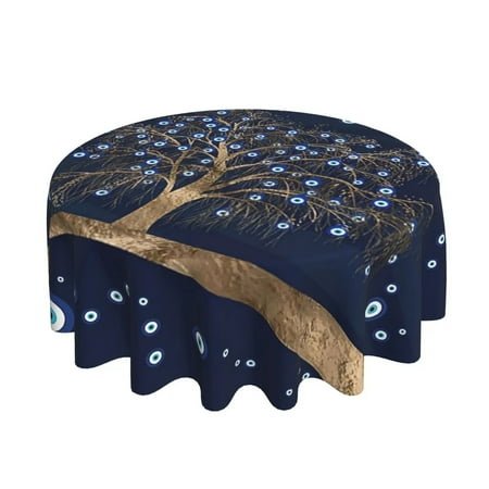

Evil Eye Round Table Cloth Decorative Fabric Table Cover 60 Inch Tablecloth for Table
