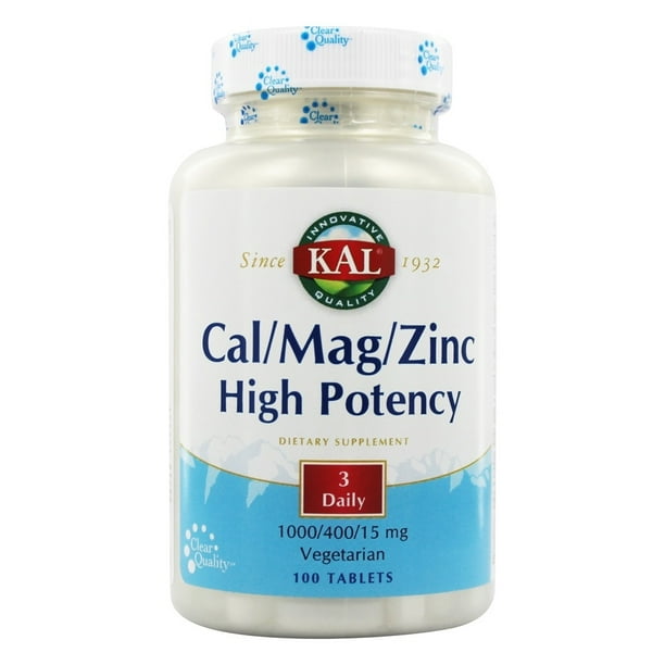 KAL Cal/Mag/Zinc 1000 mg of Calcium, 400 mg of Magnesium & 15 mg of