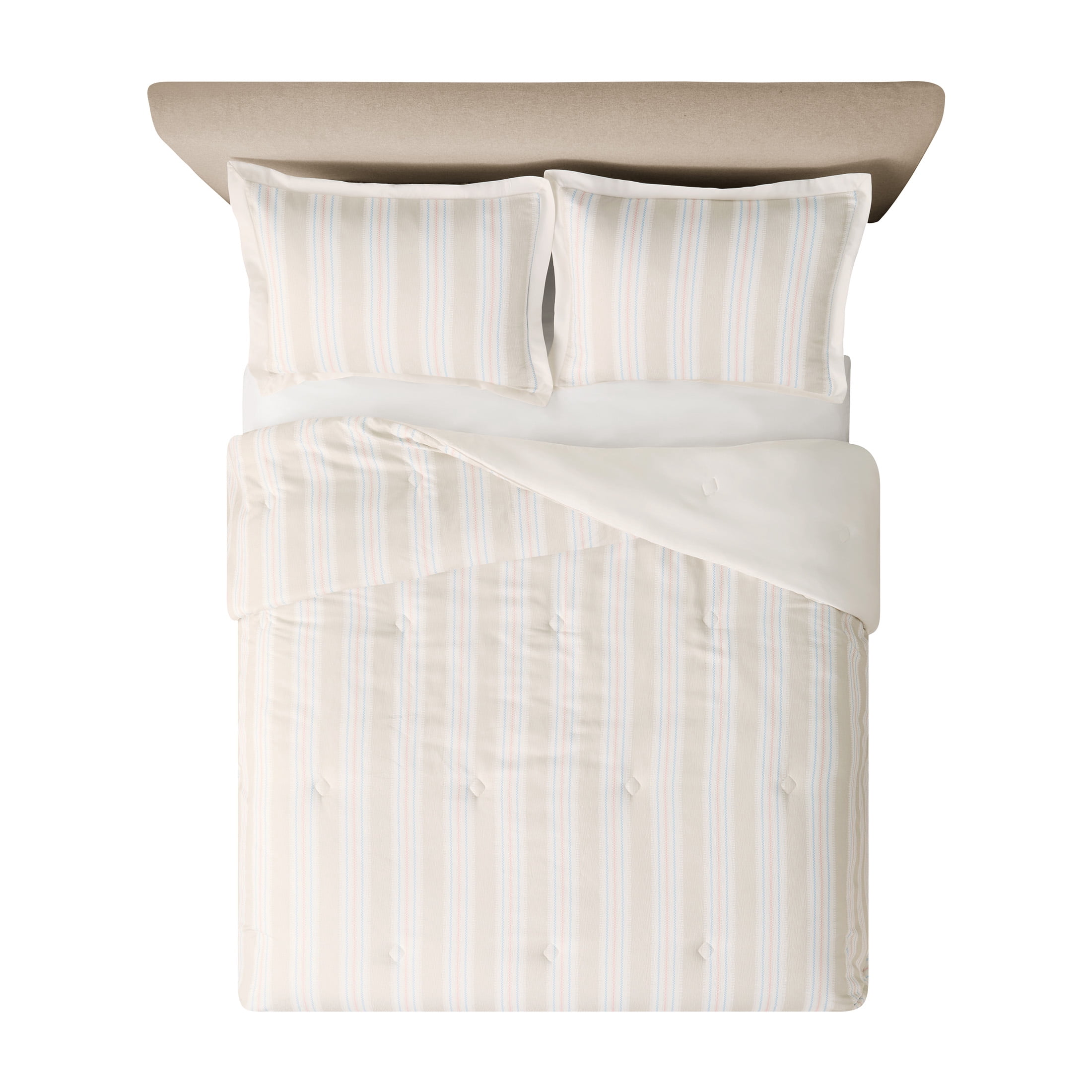 Mainstays by Becky G. & Alejandra 3-Piece Beige Stripe Comforter Set with Shams, Full/Queen