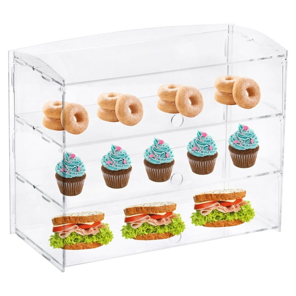 3 Tier Pastry Display Case,  Acrylic Display Case with Rear Door Access for Bakery Countertop Snack Bar Cafe