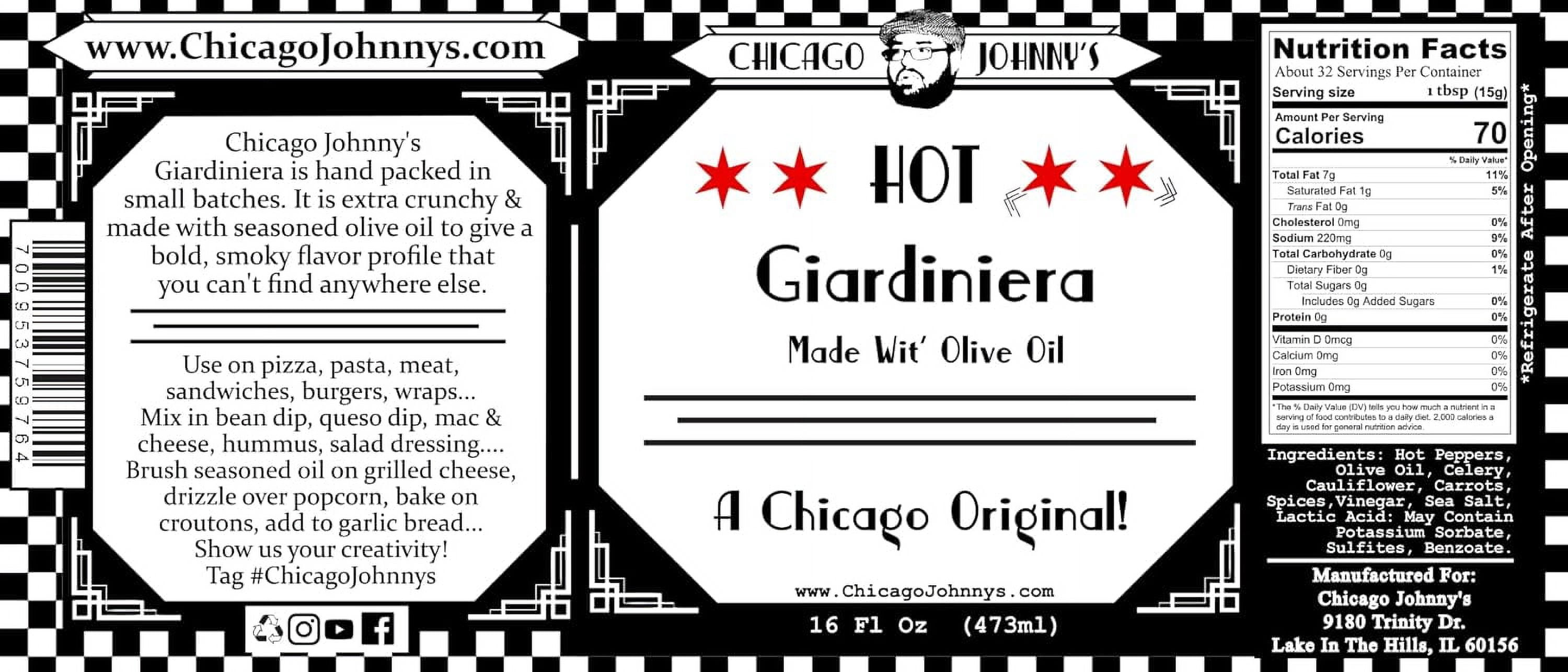 (Pack of 12) Chicago Johnny's Giardiniera Hot in Oil 16 oz