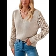 thumbnail image 2 of Suéter de Larga con Cuello en V para Mujer, Suéter de Otoño, Jersey de Punto. Albaricoque L, 2 of 9