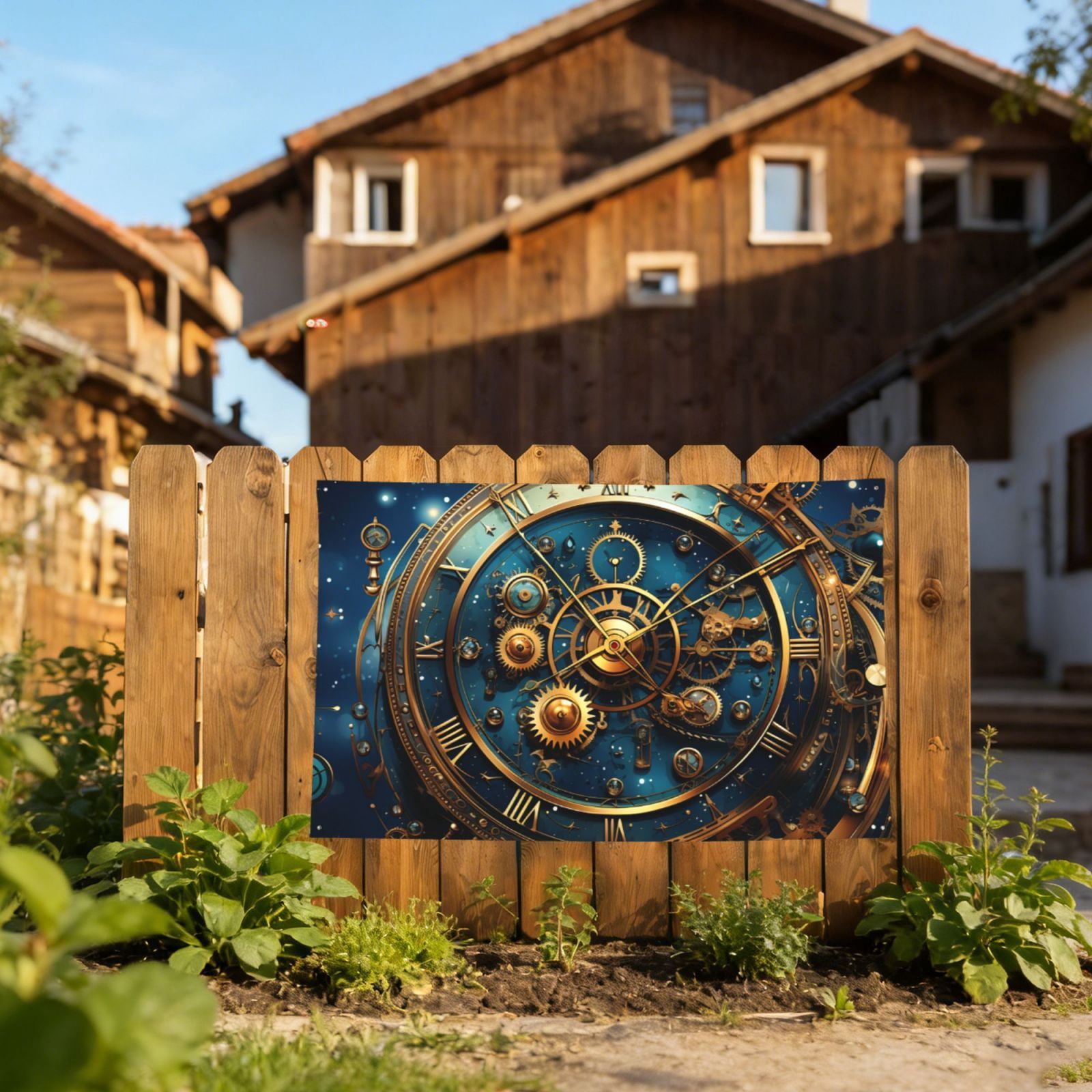 Steampunk Clockwork Wheels Starry Four Hole Decorated Banner Flag for Garden Yard Home Decoration Indoor Outdoor 4x6 Ft