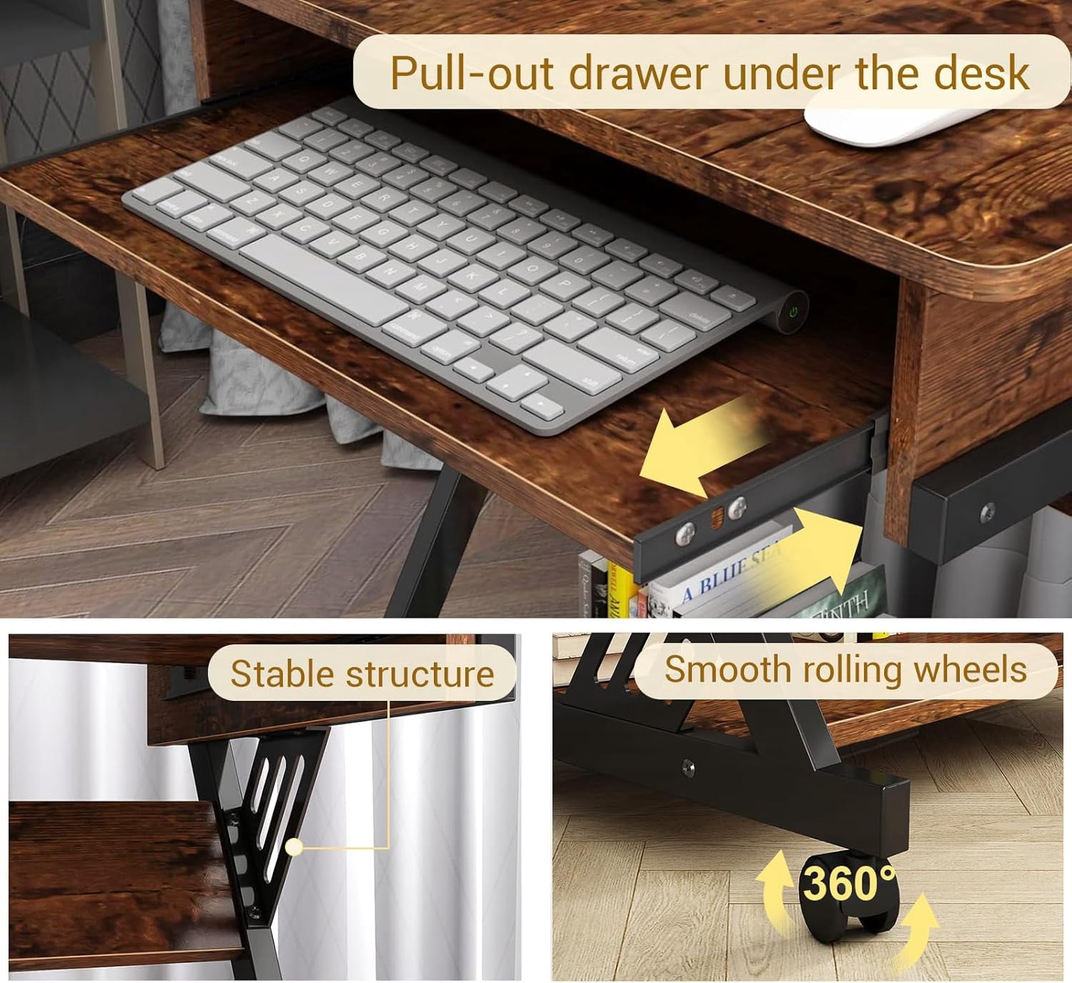 Zenira 24-Inch Small Computer Desk, 30-Inch Tall With Drawers