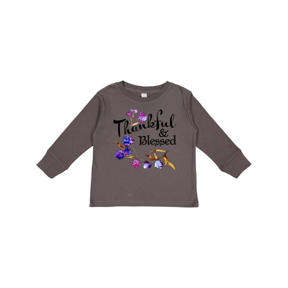 Inktastic Thankful and Blessed Inspirational Saying with Flowers Boys or Girls Long Sleeve Toddler T-Shirt