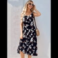 thumbnail image 4 of Vestido de Verano para Mujer, Sin Mangas, Floral, con Cuello Redondo, Cintura Alta, Corte A, Midi y Bolsillos y Negro M, 4 of 10