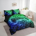 thumbnail image 3 of Manfei Boys Gaming Gamer Bedding Comforter Set 7pcs, Gradient Game Console King Bedding Sets, Black Blue Green Honeycomb Bed Sheets, Luxury Bedroom Decor, 3 of 8