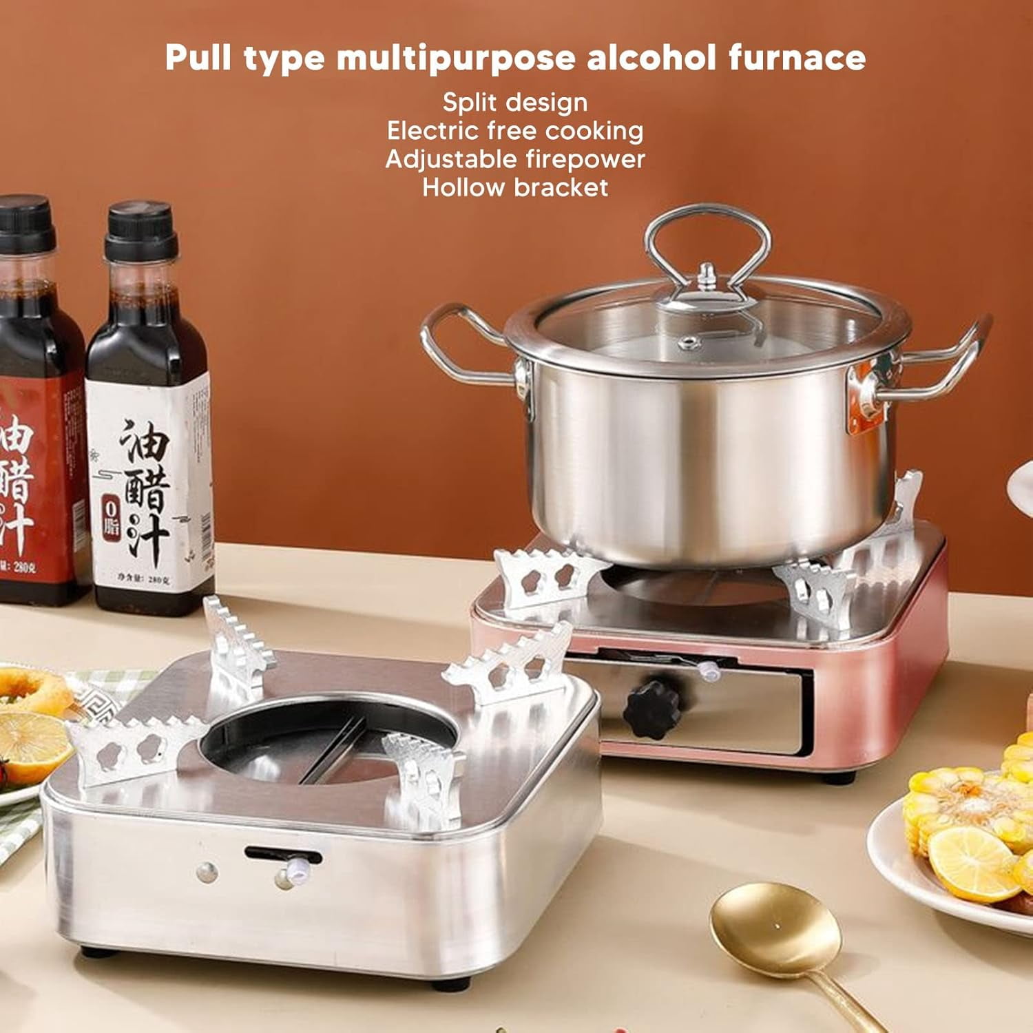 ABCISI Alcohol Stove, Backpacking Stove, Portable Alcohol Stove, Stainless Steel Silver One Piece Design Drawer Structure Spirit Burner for Home Outdoor Hiking Camping Barbecue