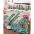 thumbnail image 3 of Quilts Twin Size Bedding Set, Cactus Tropical Watercolor Lightweight Quilted Comforter, Linen Texture Summer Soft Reversible Bedspread Coverlet with Pillow Covers for All Season, 68" x 86", 3 of 7