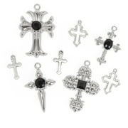 Cousin DIY Silver Cross Charms with Black Stones, 8 Piece, Adult, Unisex, Model 69995696