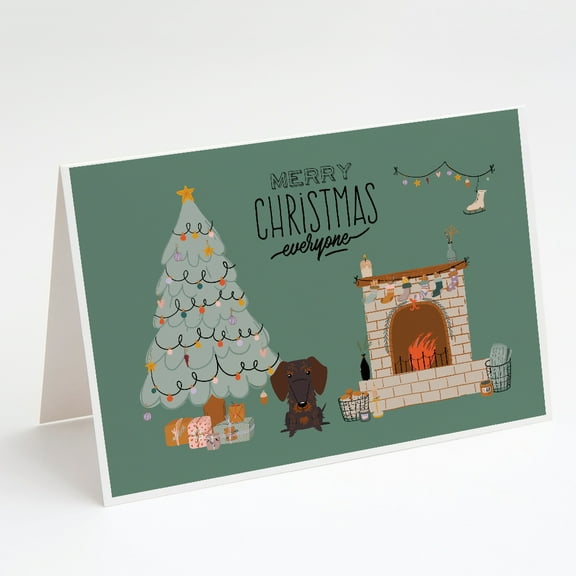Chocolate Wire Haired Dachshund Christmas Everyone Greeting Cards and Envelopes Pack of 8