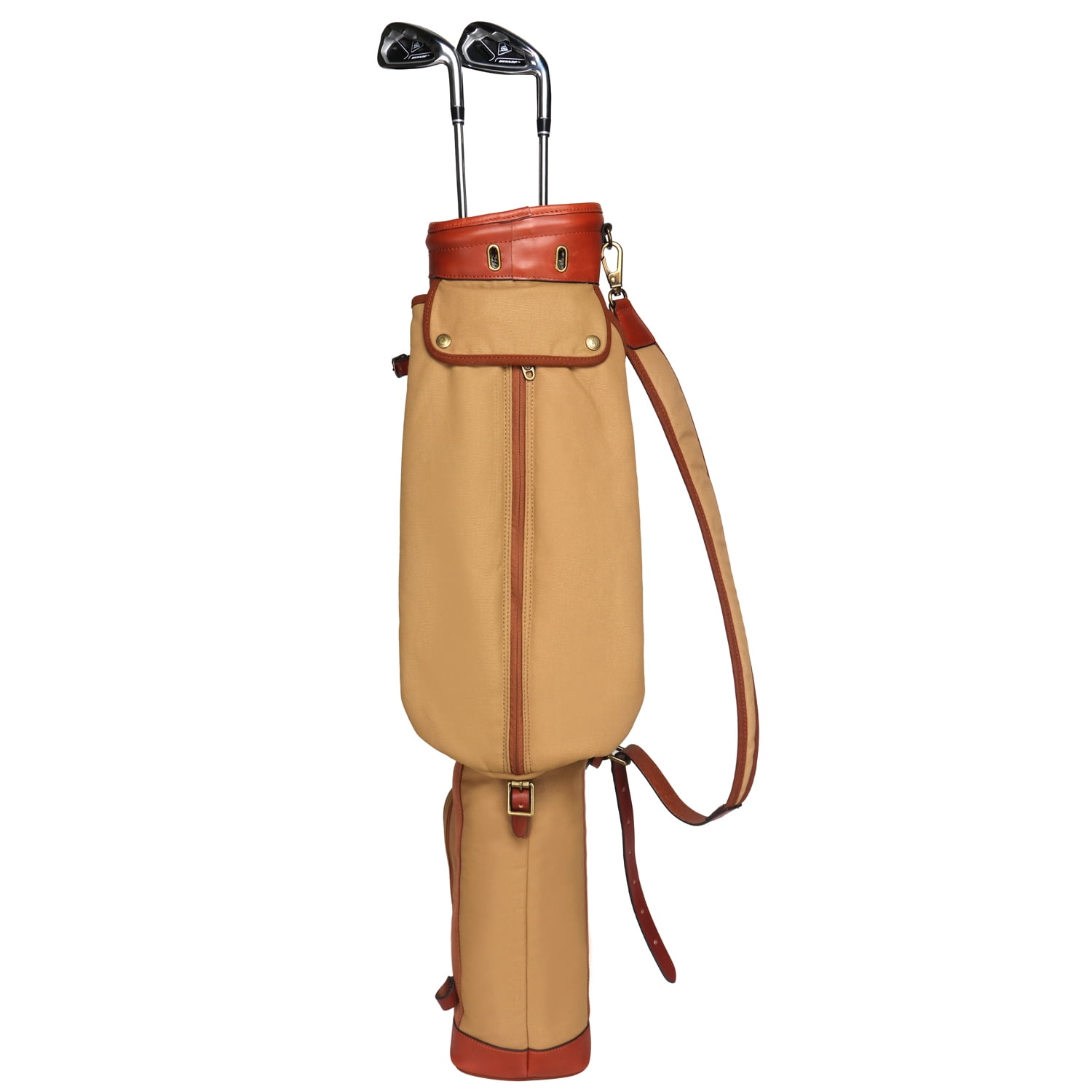 TOURBON Canvas & Leather Golf Club Carry Bag Khaki Golf Sunday Carrier Fleece Padded Pencil Style 89CM