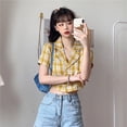 thumbnail image 4 of Camisa de mujer Summer Plaid Manga corta Botón Chaqueta Coat para niñas, Amarillo Methold AP001451-03B, 4 of 7