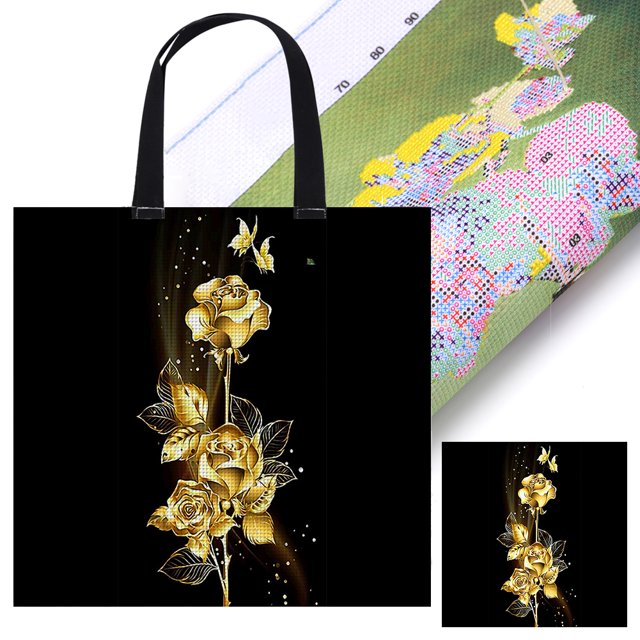 Kit de bordado Wdftyju 40x40 cm bolso de mano de lona con punto de cruz rosa dorada