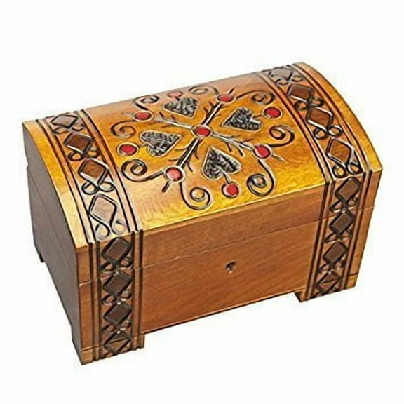 Four Hearts Handmade Wooden Box Polish Jewelry Keepsake Treasure Chest Classic Design