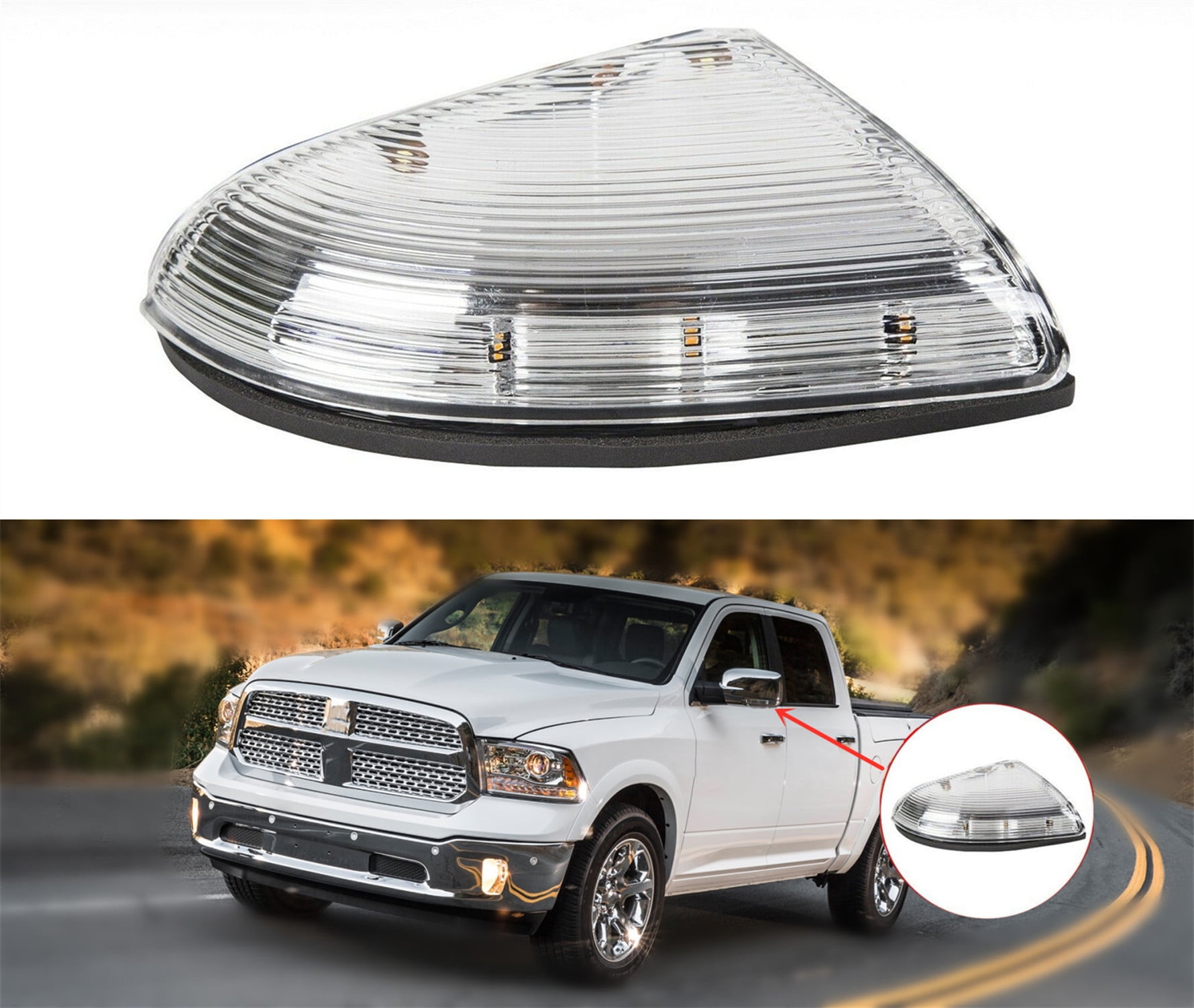 LED Mirror Turn Signal Light Front Left Driver Side Replacement for Dodge 2009-2014 Ram 1500 2010-2014 Ram 2500 Replace# 68064949AA 