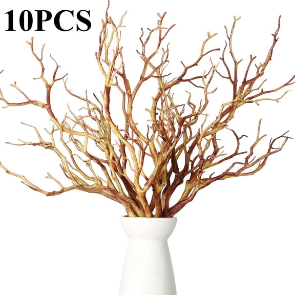 10pcs Artificial Branches, Decorative Faux Branches, Tree Manzanita  Branch Decor, 13.78inch Light Brown Plastic Artificial Tree Branches for Christmas Decor Wedding Styling DIY Crafts, Home Decor
