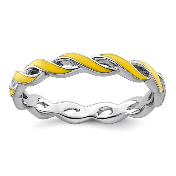 2mm 925 Sterling Silver Polished Stackable Yellow Enamel Ring Size 5 Stackable Ring for Women