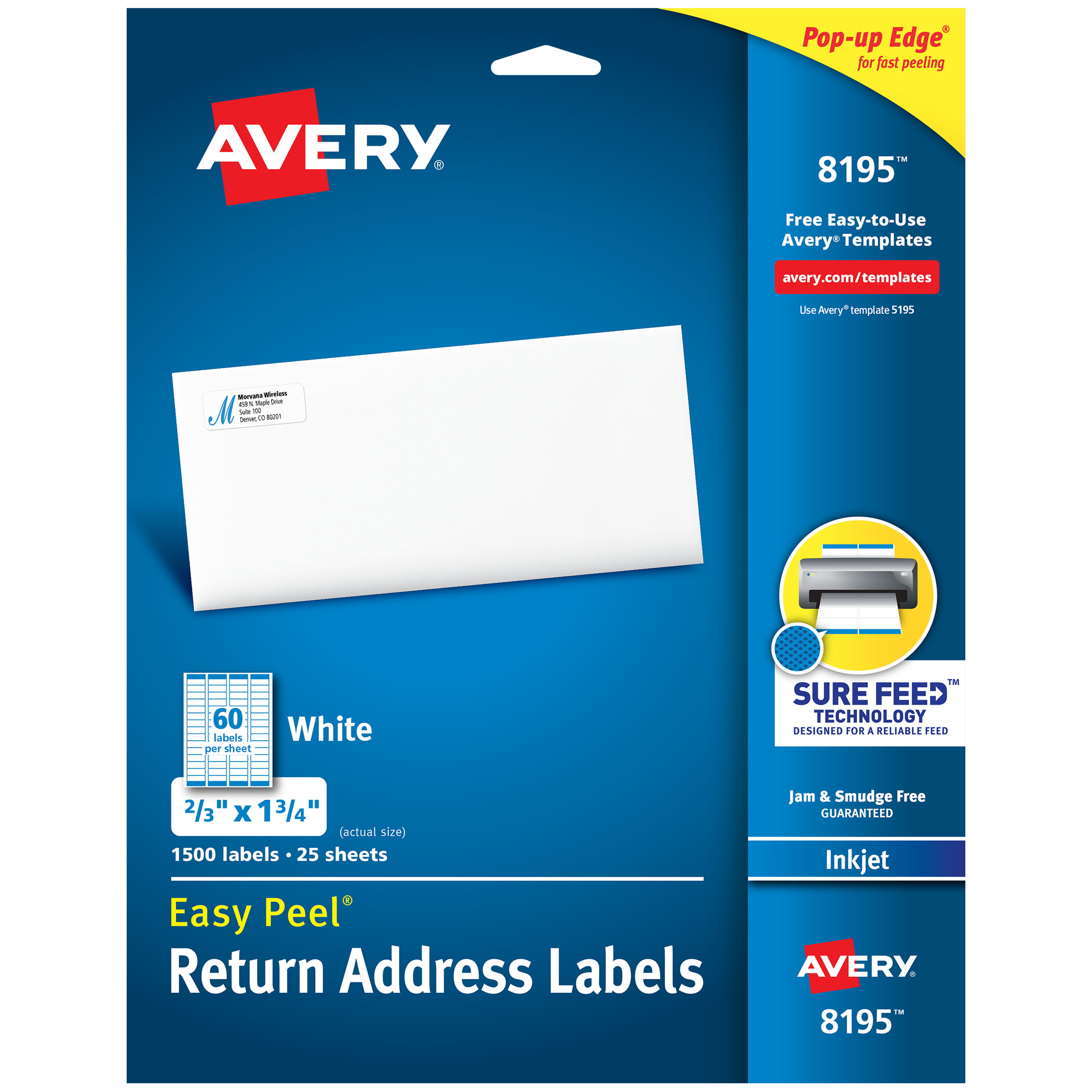 Avery Easy Peel Return Address Labels, 2/3"x13/4" 1,500 Labels (8195