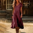 thumbnail image 2 of CIENVNSTG Dresses for Women Summer Short Sleeve V Neck Maxi Dress Plus Size Loose Casual Flowy Swing A Line Beach Sundress Wine 2XL, 2 of 6