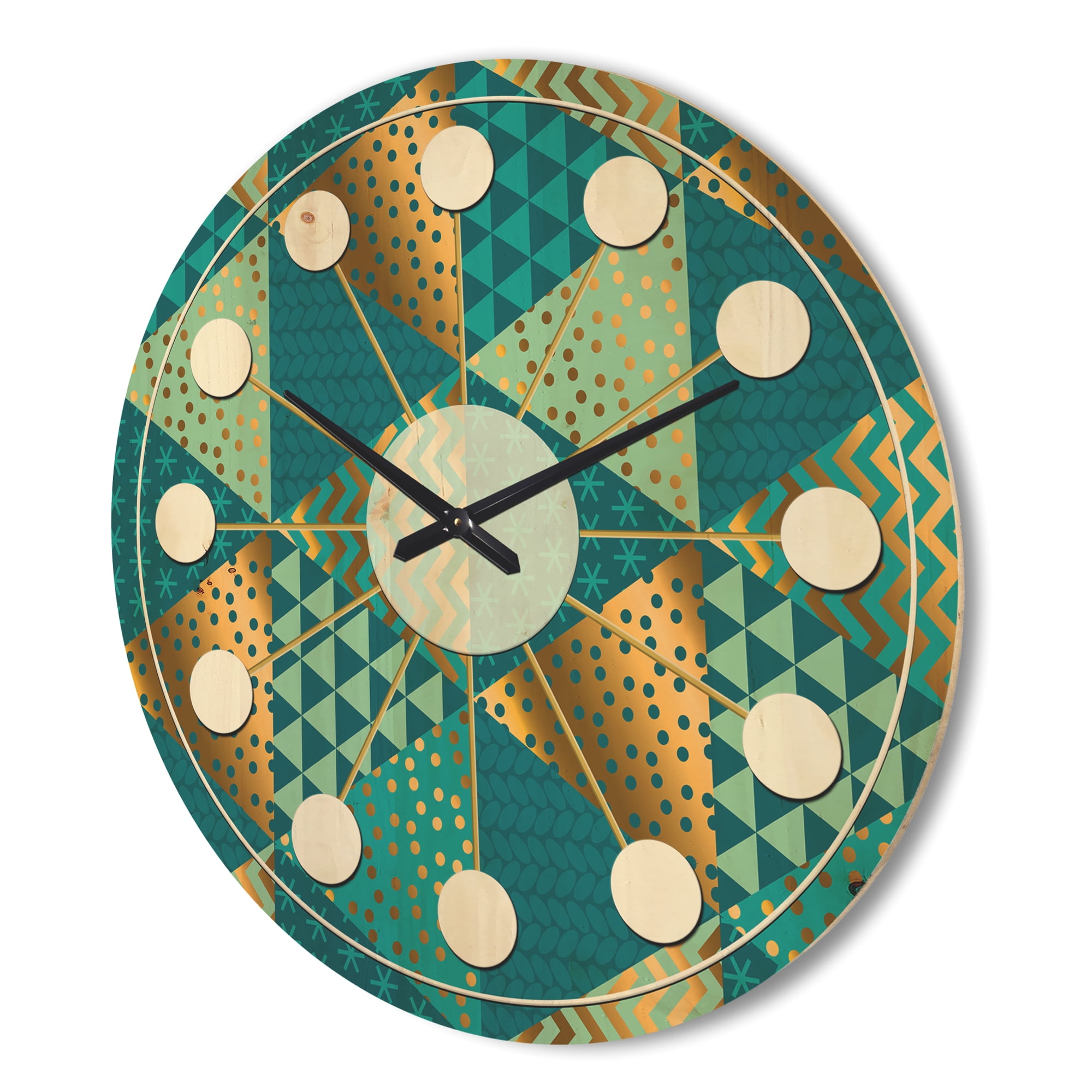 Designart 'Blue and Gold Dynamics I' Mid-Century Modern Wood Wall Clock
