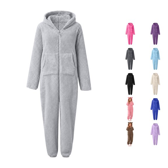 Byoo Little Girls Sherpa Fleece Onesie Zip Up Hooded Jumpsuit with Pockets Loungewear Winter Sleepwear