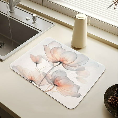 

Wobogo Illustration Of Translucent Flowers Dish Drying Mats Diatomaceous Earth Super Absorbent Non-slip Rubber Sole 23.6×19.7in