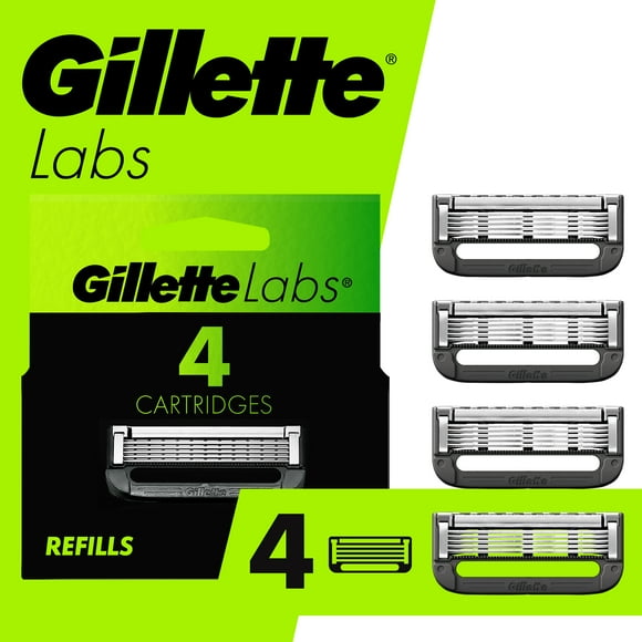 Gillette Labs Men's Razor Blade Refills with Exfoliating Bar, 4 Refills