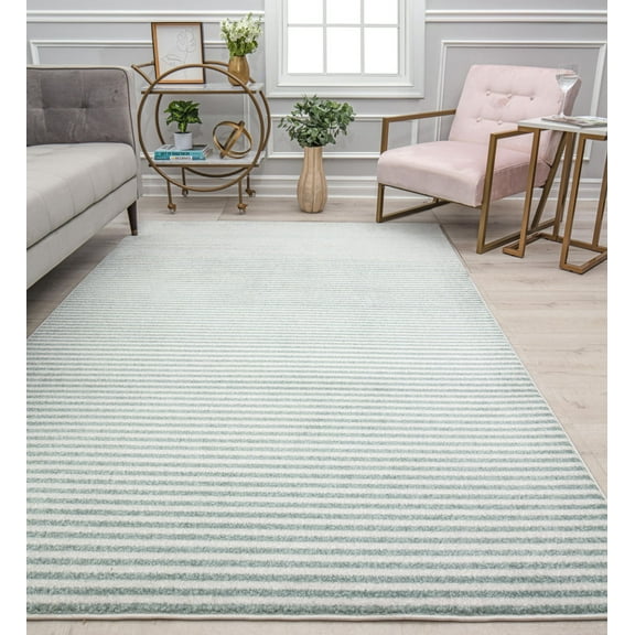 Isaac Mizrahi Jaxon CM20A Peppermint Pinstripes Geometric Contemporary light blue Area Rug, 8'3"X10'0"