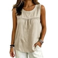 thumbnail image 2 of Summer Linen Tank Top for Women 2026 Cotton Sleeveless Crewneck Shirt Casual Loose Business Lightweight Breathable Office Daily Wear Tops by Gbobgt Beige L, 2 of 6