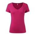 thumbnail image 4 of HCYSFG Women's Casual Fitted T Shirts Deep V-Neck Short Sleeve Plain Solid Color Form Fitting Slim Activewear Top Summer Base Layer Classic Basics Everyday Tee, 4 of 7