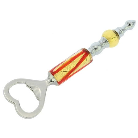 GlassOfVenice Italian Murano Glass Bottle Opener - Red Gold Waves