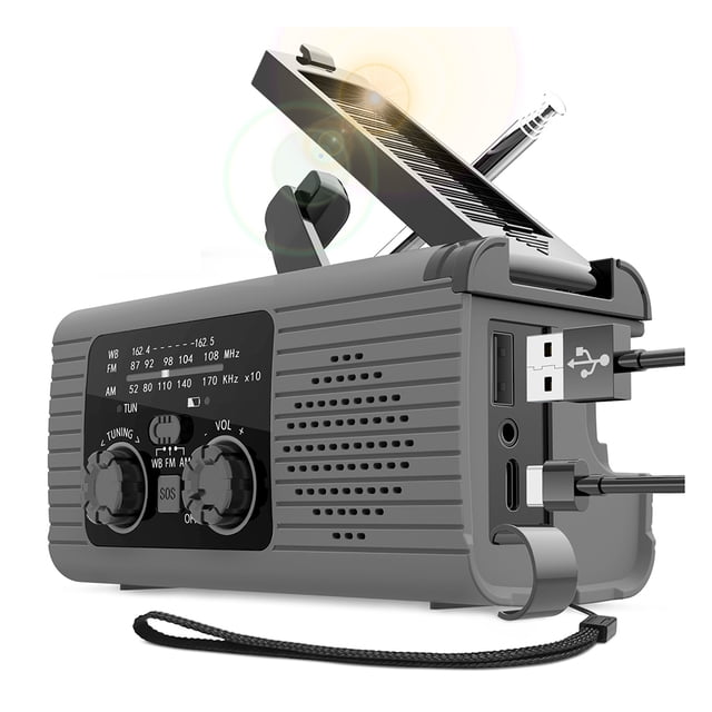 Lámpara Solar Portátil Multifuncional Recargable para Exteriores, con Manivela, Recargable y con Batería.