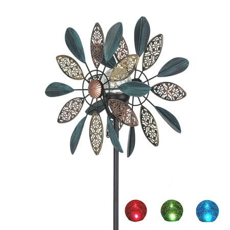 Joveco 59  Solar Wind Spinner  Metal Windmill with Multi-Color LED Changing Outdoor Solar Light Lawn Ornaments Pinwheels Lights For Patio Lawn Garden Yard Decor