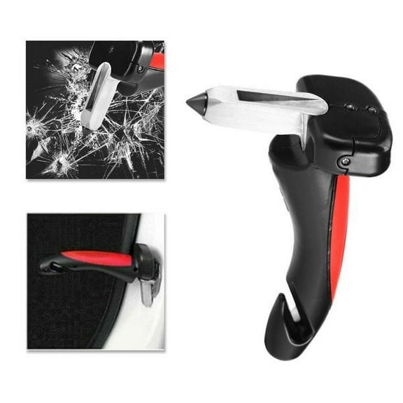 Simyoung 3 in 1 Auto Handle CarCane Auto Assist Handle with Built in LED Flashlight Seatbelt Cutter Window Breaker Red