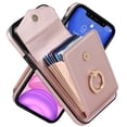 thumbnail image 5 of Wallet Case Compatible with iPhone 12 ProMax, Case with Card Holder,with a strap, RFID Blocking Leather Cover 360°Rotation Ring Kickstand Protective Bumper Designed for Apple iPhone 12Pro Max,Rosegold, 5 of 9