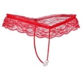 thumbnail image 1 of Braguitas elegantes de encaje transparente con espalda en T y perlas para mujer rojo, 1 of 7