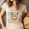 thumbnail image 4 of Nurse Smiley Face Graphic T-Shirt for Women, Retro Pastel Tee, Maroon, Size S, 4 of 6