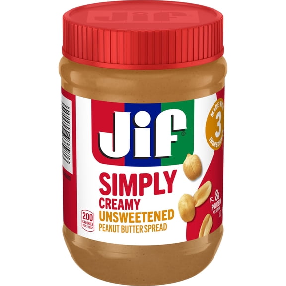 Jif Simply Creamy Peanut Butter Spread, Unsweetened, 15-oz Jar