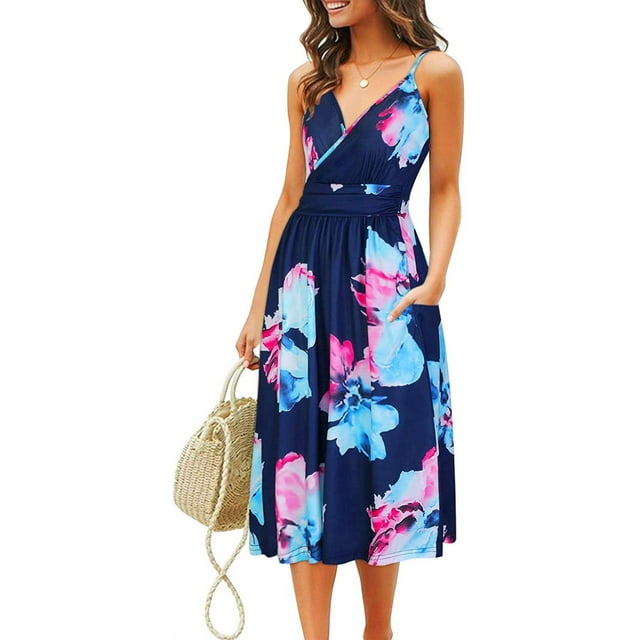 Nouvelle Robe Décontractée Décontractée de Poche Robe de Plage à Imprimé Floral