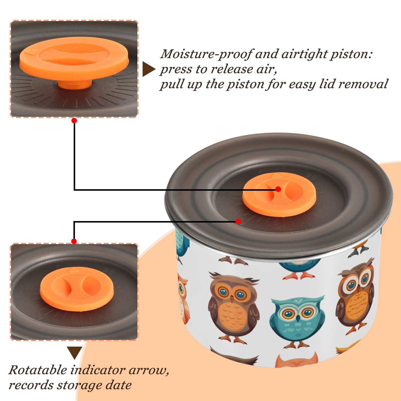 Owl Prints Cartoon Airtight Coffee Bean Canister 30oz Food Storage Containers with Lids For Gournd, Tea, Sugar, Flour, Rice, Cereal, Candy Cookie Jar