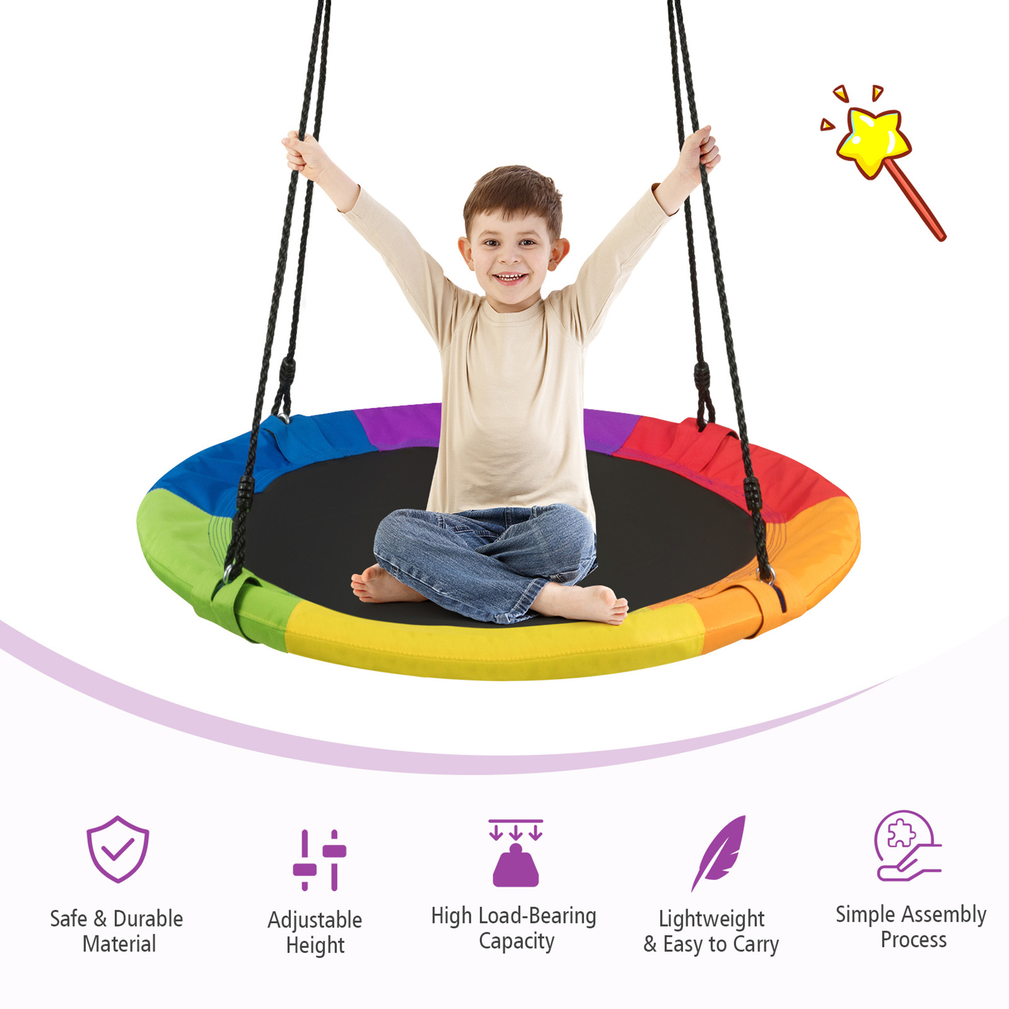 Gymax 40'' 770 lbs Flying Saucer Tree Swing Kids Gift w/ 2 Tree Hanging Straps Colorful