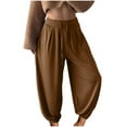 thumbnail image 3 of QATAINLAV Summer Pants for Women Drawstring Elastic High Waist Lartern Pants Baggy Cinch Bottom Lounge Tousers Hippie Clothes Brown M Camisas Para Hombres, 3 of 7