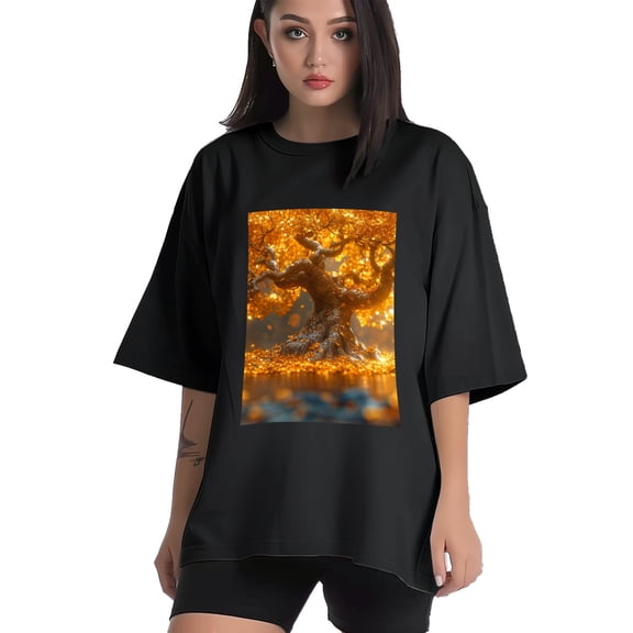 Plus Size Shirt for Women Black Tops for Women Short Sleeves Shirt for Women Golden Tree (1) T Shirt Crewneck Shirt for Women XS